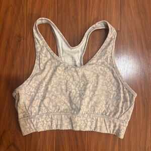 Varley Leopard Print Racerback Sports Bra Womens Medium Soft Pink Beige Gray